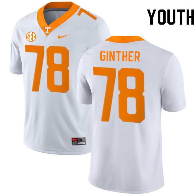 Youth #78 Gage Ginther Tennessee Volunteers College Football Jerseys Stitched-White